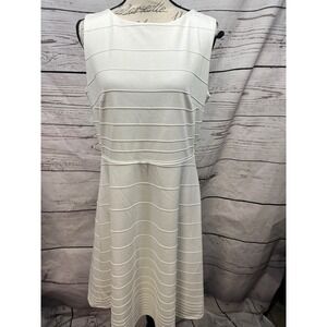 White House Black Market Womens Off White Pintuck Fit and Flare Dress Size 14